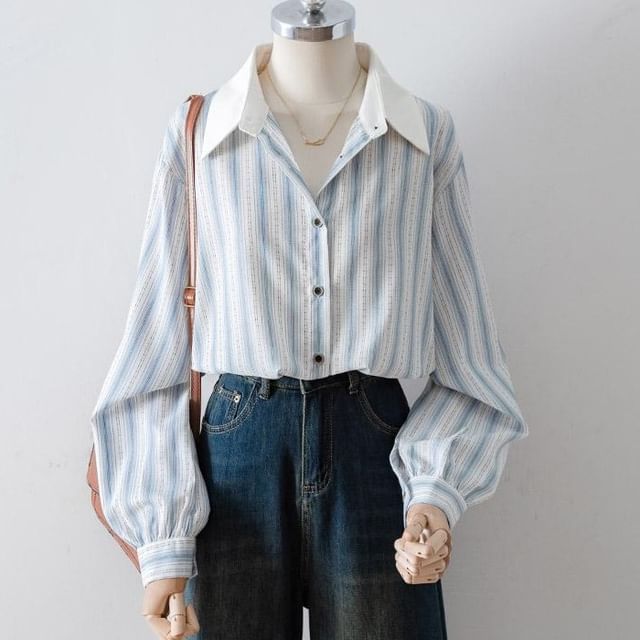 Cossita-Puff-Sleeve Striped Shirt