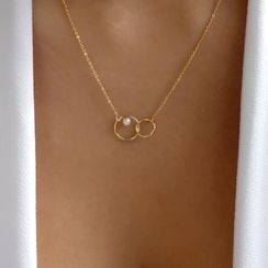 Terreau Kathy - Alloy Faux Pearl Interlocking Hoop Pendant Necklace Terreau Kathy - Alloy Faux Pearl Interlocking Hoop Pendant Necklace