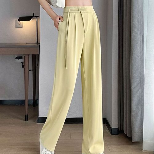 High-Rise Plain Straight Leg Dress Pants