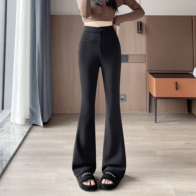 Jaqmine - High Rise Plain Flared Dress Pants | YesStyle