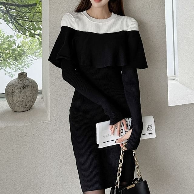 Ruffled Two-tone Knit Dress Herlipto Ruffled Two-tone Knit Dress