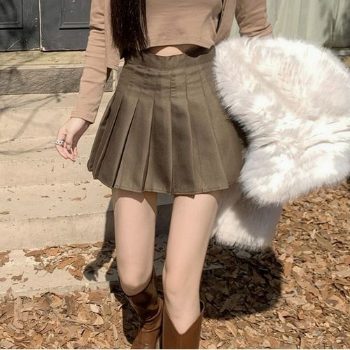 Zeldimn High Rise Plain Pleated Mini A Line Skirt YesStyle