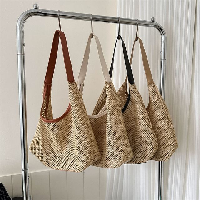 Mulgam-Faux Leather Woven Shoulder Bag