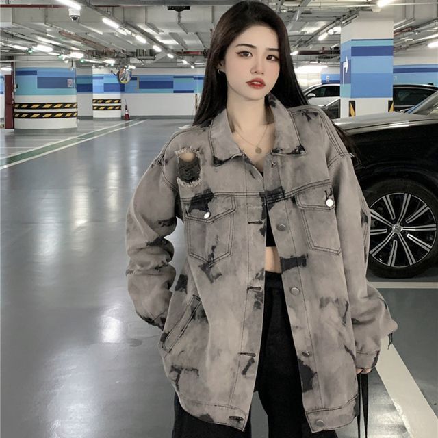 Sienne-Tie Dye Distressed Denim Jacket