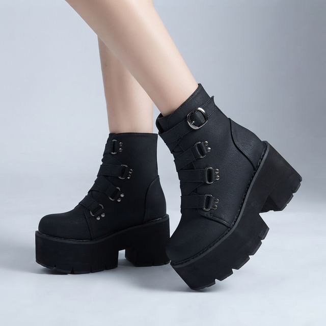 Anran-Platform Lace-Up Short Boots