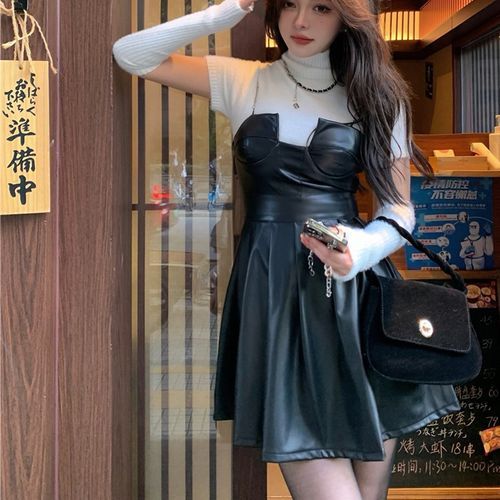 leather tube dress Vicky Maxi (Black) 34 1/2 Height UO Frida Faux Leather Bodycon