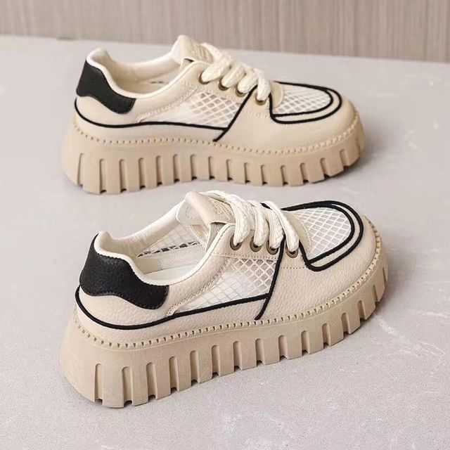 Sleeko-Mesh Panel Lace-Up Platform Sneakers