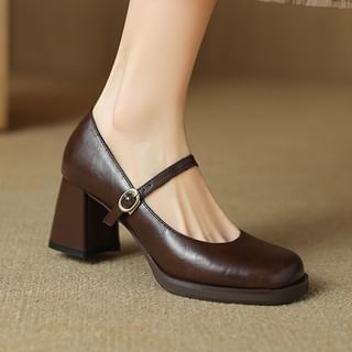 Freesia-Square Toe Platform Block Heel Mary Jane Pumps