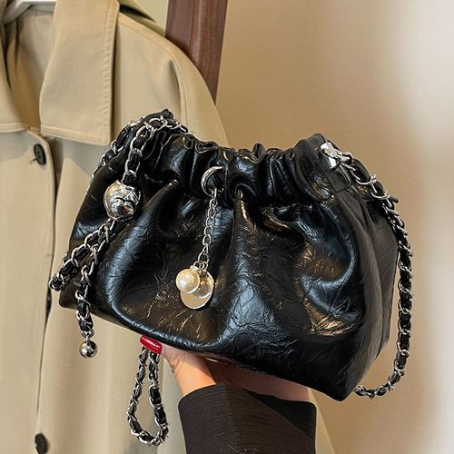 Chain Strap Faux Leather Bucket Bag