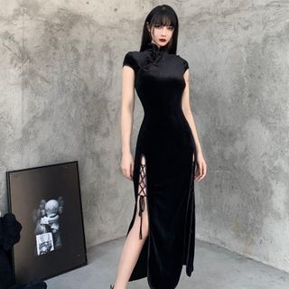 INSGOTH - Short-Sleeve Midi Qipao Dress | YesStyle