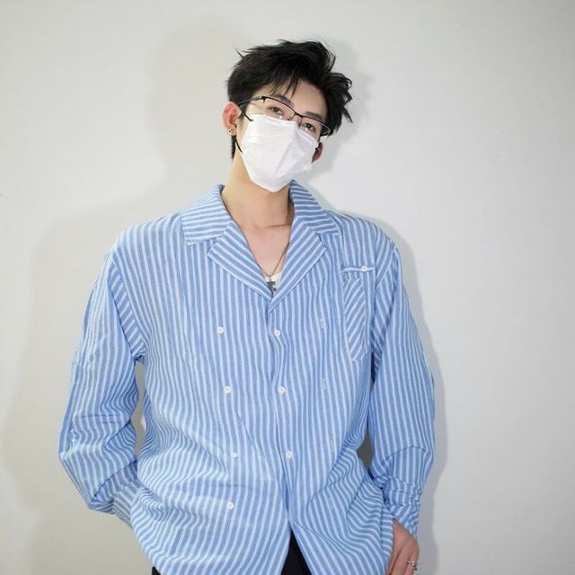 Orungeetun-Striped Button-Up Shirt
