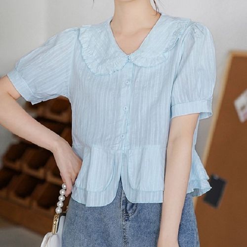 short sleeve peter pan collar blouse