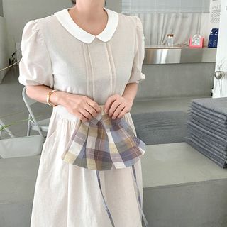 DISCOSALON - Peterpan-Collar Puff-Sleeve Linen Blend Dress | YesStyle