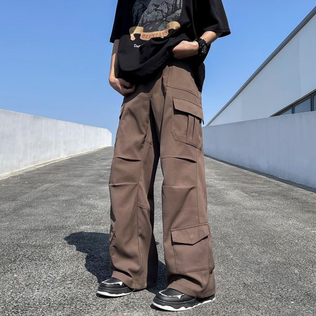 Filmas - Mid Rise Plain Wide Leg Cargo Pants | YesStyle