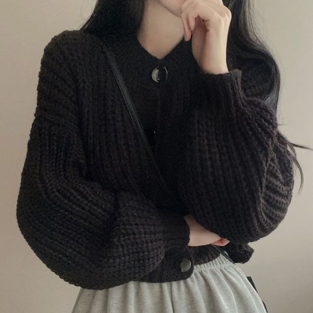 FR-Crew Neck Plain Cardigan