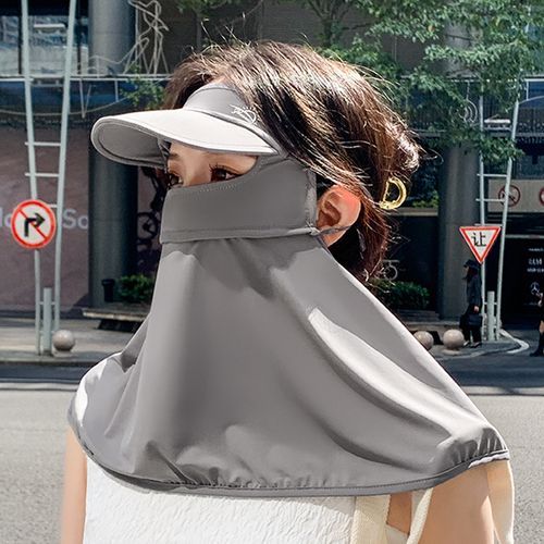 Plain Sun Protection Visor Hat with Face Cover