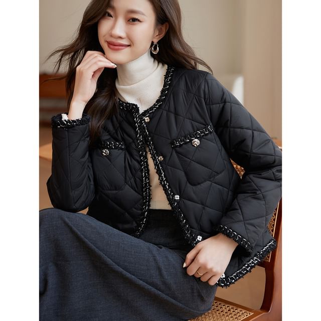 Jeonseon - Contrast Trim Quilted Button Jacket | YesStyle
