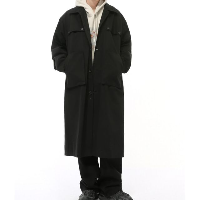 FAERIS-Lapel Collar Plain Midi Single-Breasted Coat