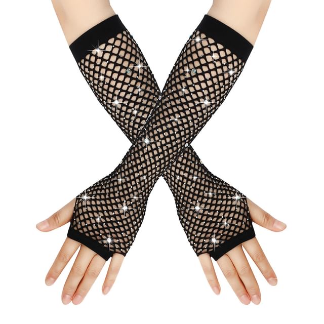 Kinoxslone-Rhinestone Fishnet Arm Sleeves