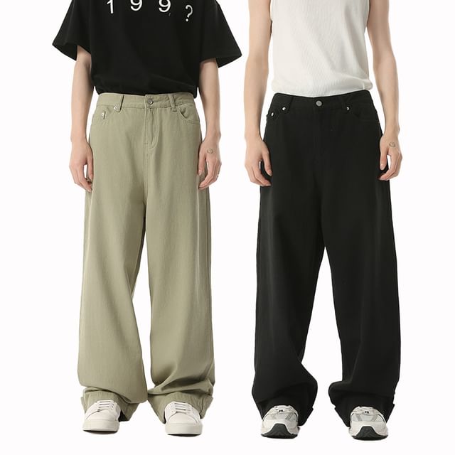 FAERIS-Mid Rise Washed Wide Leg Jeans
