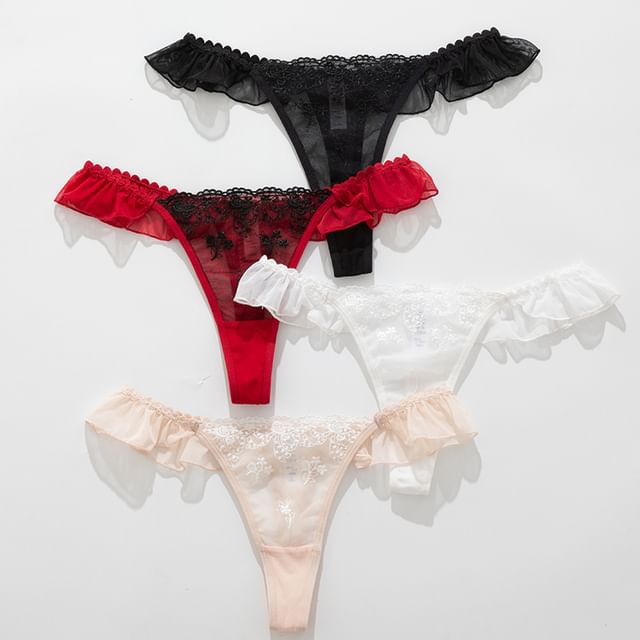 Croix-Ruffle Trim Lace G-String
