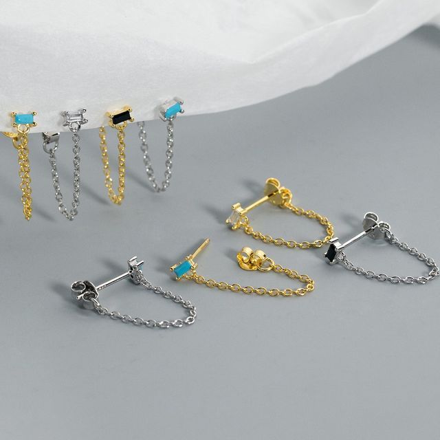 A-ROCH-Rhinestone Chained Sterling Silver Earring various designs