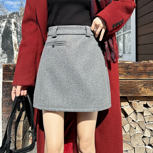 Magimomo-High Waist Plain Mini A-Line Skirt
