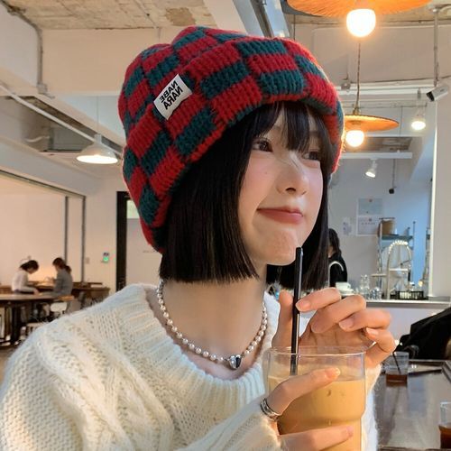 Anavanda - Checker Chunky Knit Beanie | YesStyle