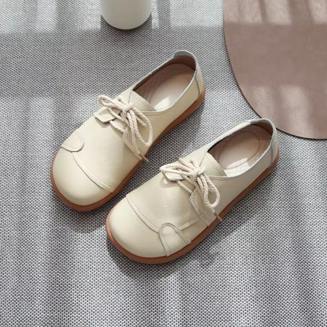 Freesia-Genuine Leather Plain Lace Up Oxfords