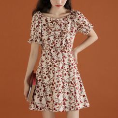 Onnell - Short-Sleeve Floral Mini A-Line Dress