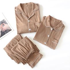 MelMount - 情侣款家居服套装: 纯色衬衫 + 裤 MelMount - 情侣款家居服套装: 纯色衬衫 + 裤