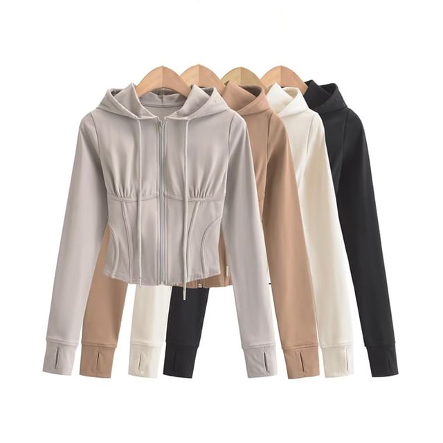 Hollahop-Plain Panel Zip Hoodie