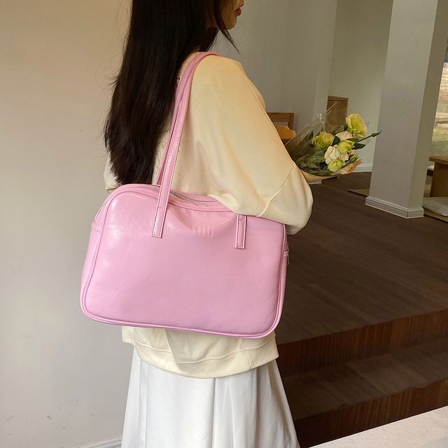 Mulgam-Plain Faux Leather Carryall Bag