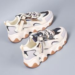 FRAISO - Contrast Color Mesh Panel Platform Sneakers FRAISO - Contrast Color Mesh Panel Platform Sneakers