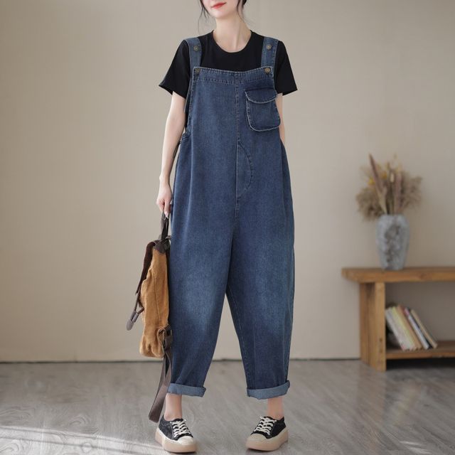 Lewwe-Washed Baggy Denim Jumper Pants