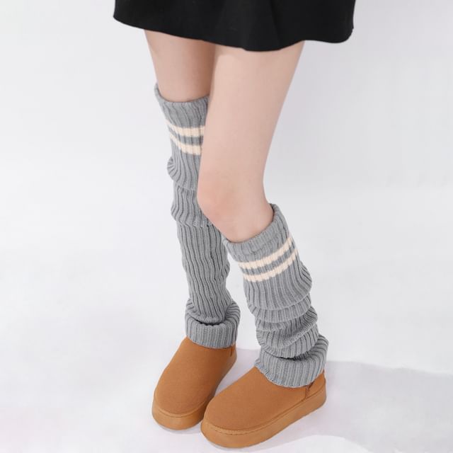 Whychunga-Striped Ribbed Knit Leg Warmers
