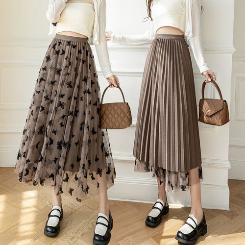 Sheer high shop waisted pleated skirt