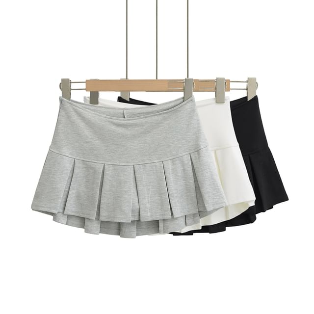 Ulark-High Waist Plain Pleated Mini A-Line Skort