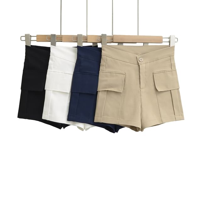 Ulark-High Waist Plain Cargo Shorts