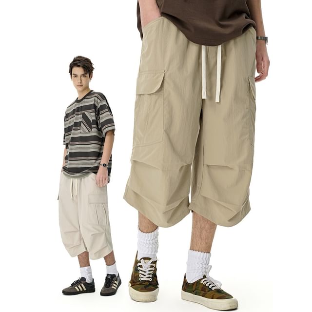 Newin-Drawstring-Waist Cargo Capri Pants