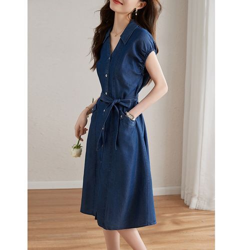 Cap sleeve denim dress sale