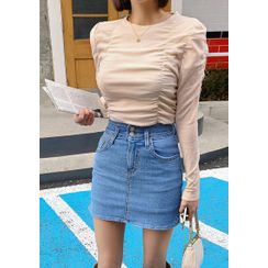 chuu - Round-Neck Slim-Fit Shirred Top chuu - Round-Neck Slim-Fit Shirred Top