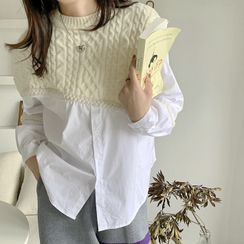 SHONN - Panel Knit Round-Neck Shirt