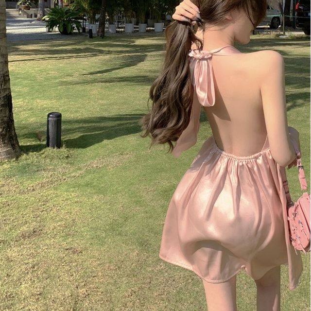 westworlds - Sleeveless Backless Halter A-Line Dress | YesStyle