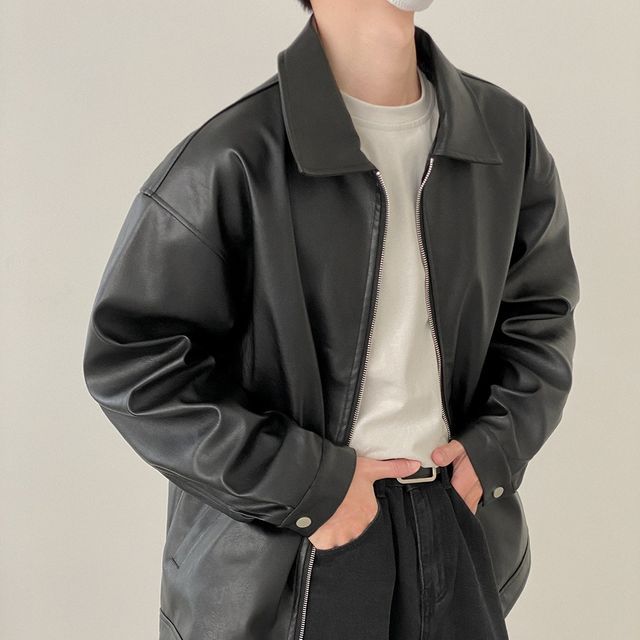 DAZO Studios-Faux Leather Zip Jacket