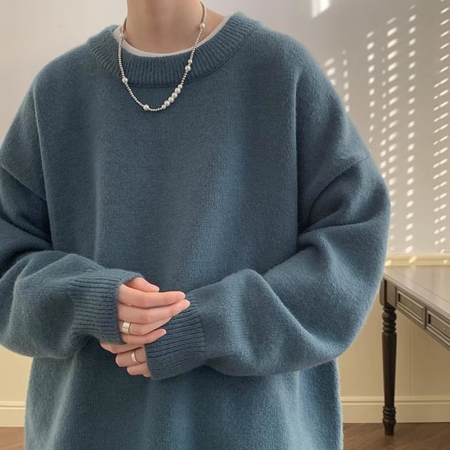 Urtishia-Crew Neck Plain Sweater