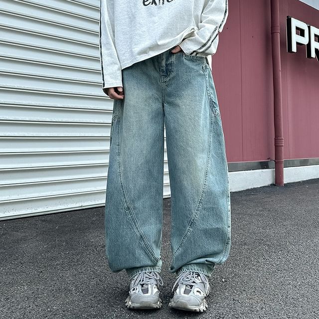 Obikan-Mid Rise Washed Wide Leg Jeans