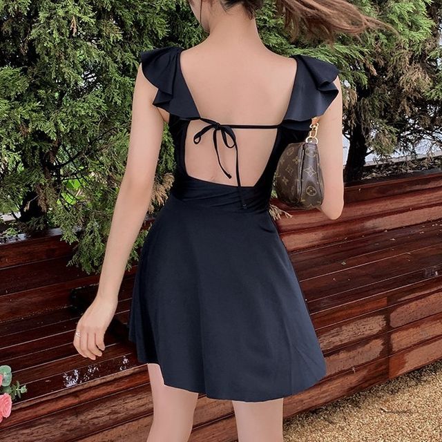 CUCURBIT Cap-Sleeve Open-Back Swim Dress YesStyle