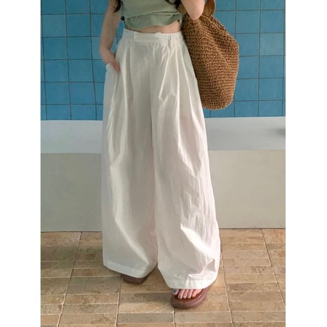Beem-High Waist Plain Wide Leg Pants