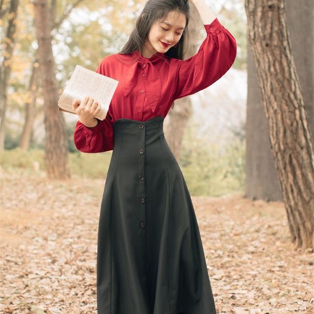 button up skirt long